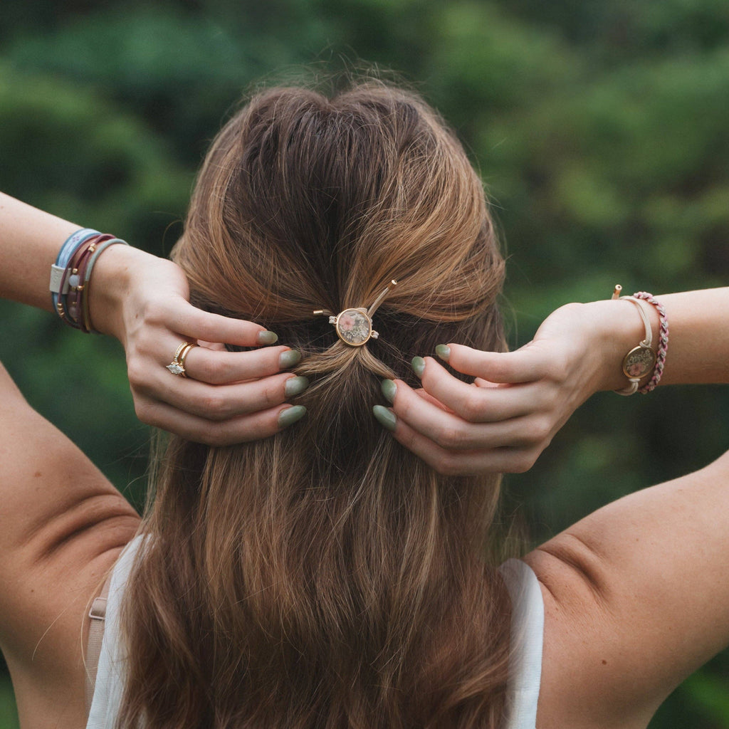 "Bloom" Maroon & Pink with Pressed Flowers Hair Tie Bracelets