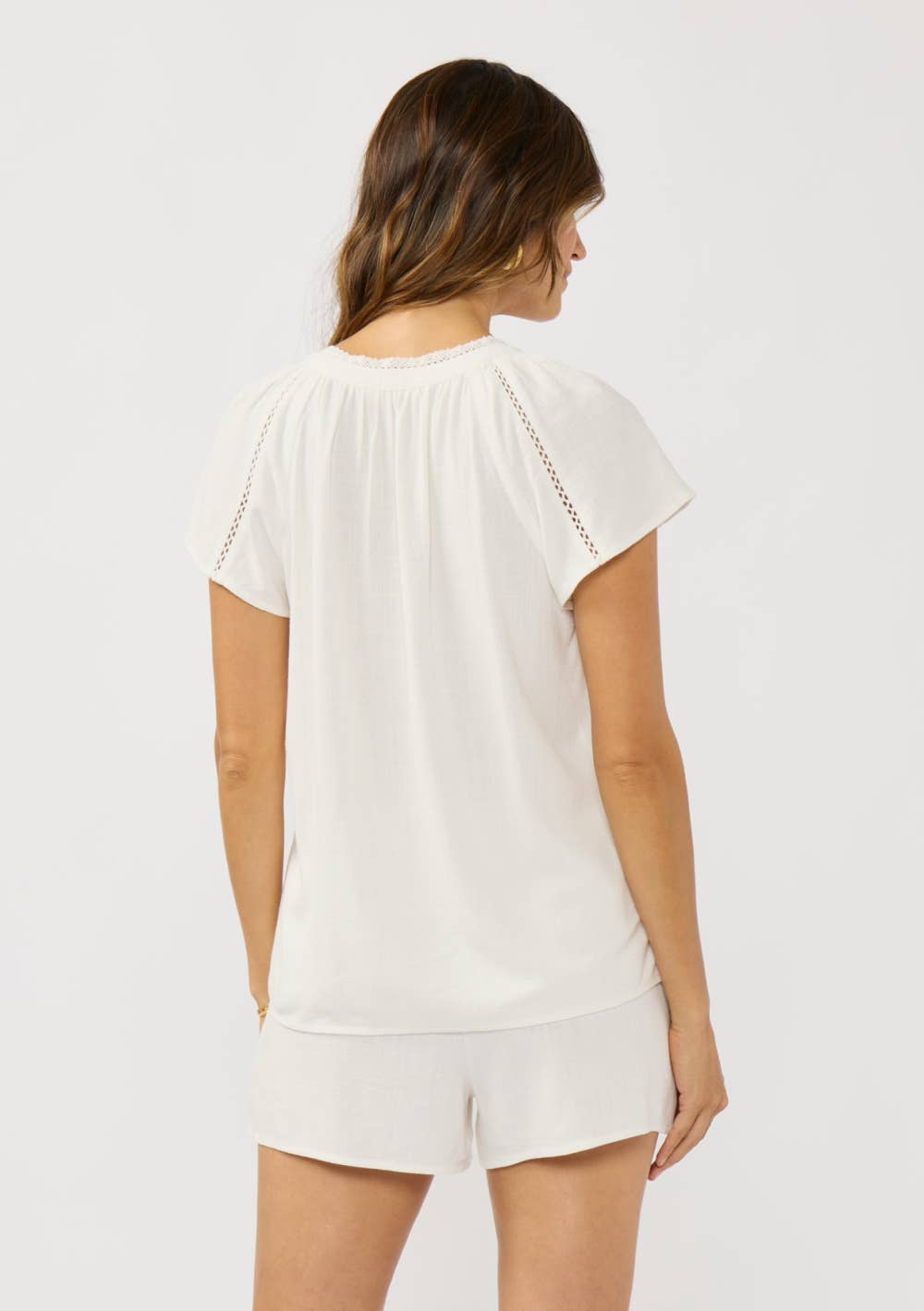 Flutter Sleeve Embroidered Split Neck Top
