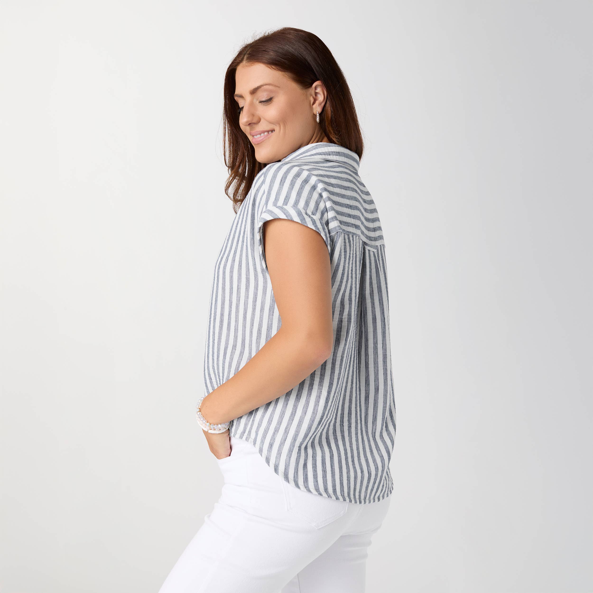 Reagan Cap Sleeve Striped Collared Top