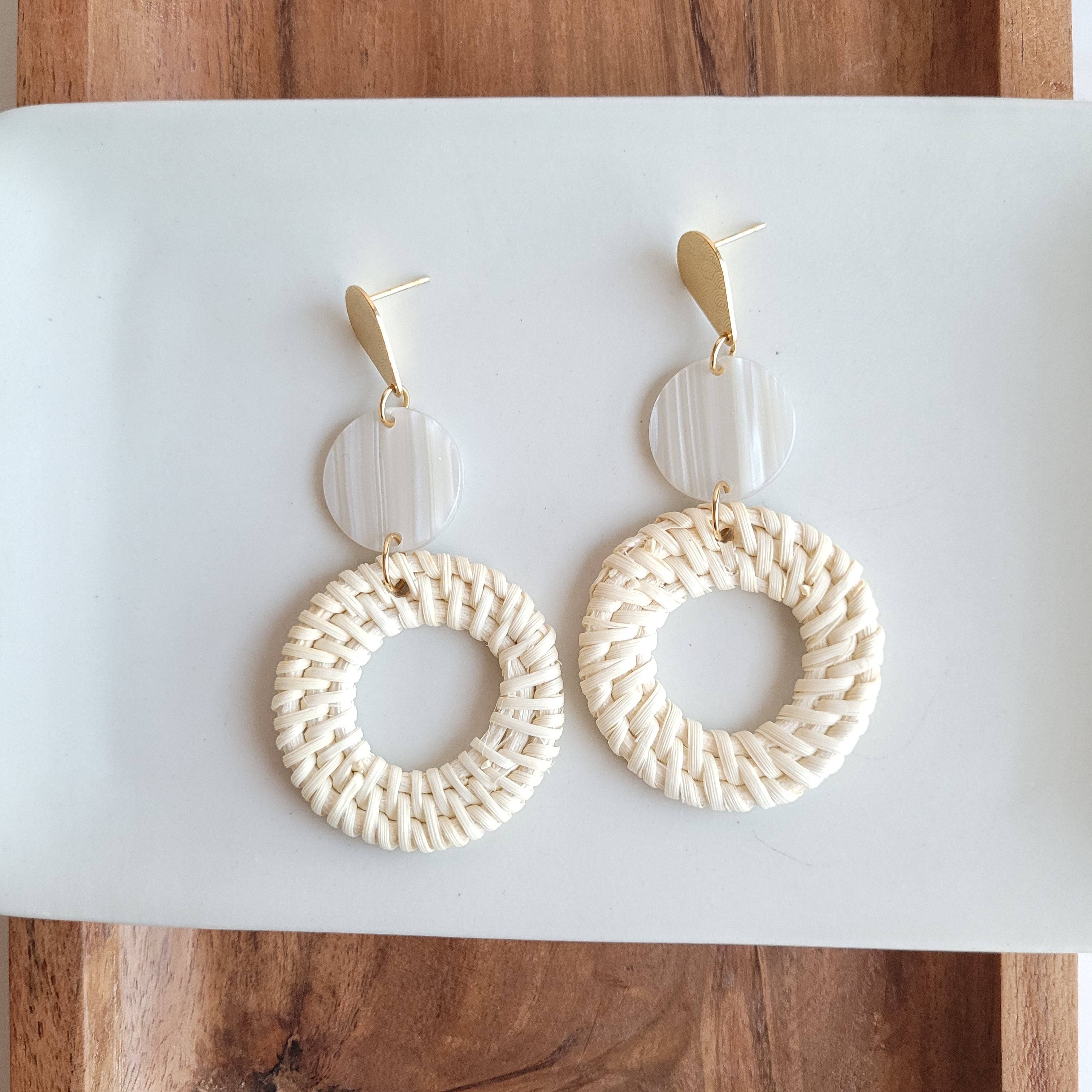 Lana Earrings - Light Rattan Seashell // Resort, Jewelry