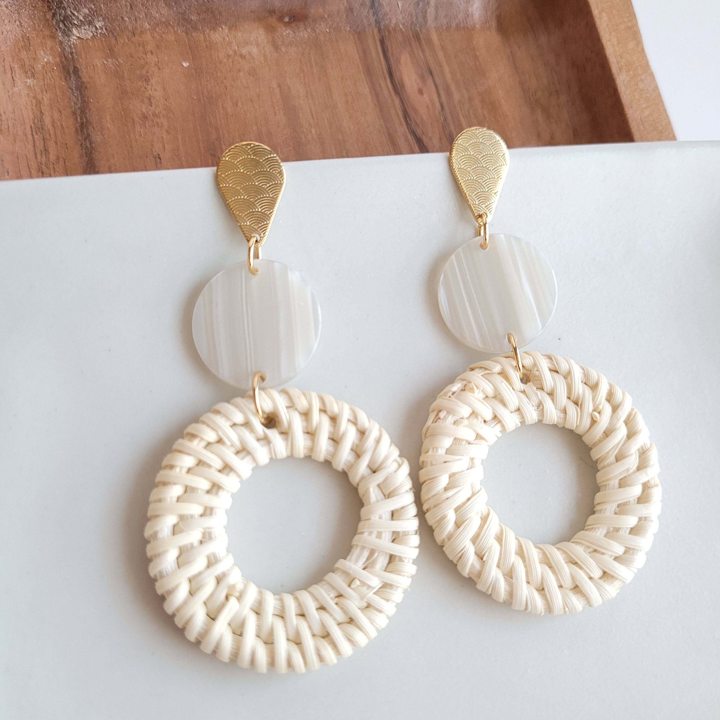 Lana Earrings - Light Rattan Seashell // Resort, Jewelry