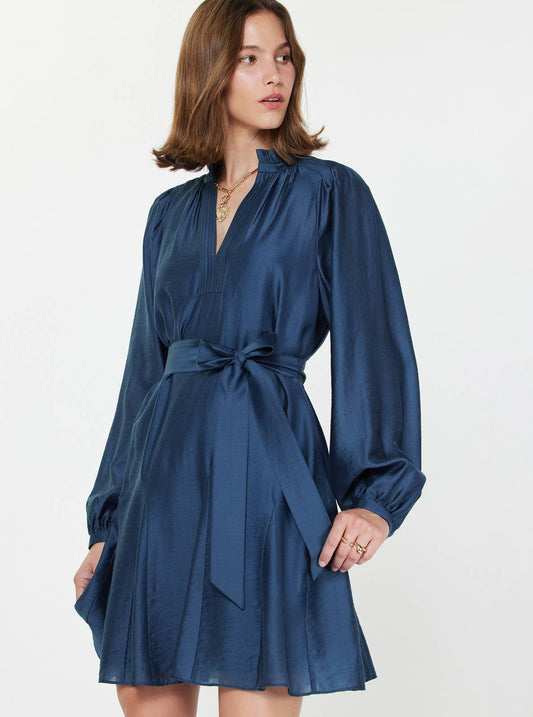 Godet Detail Long Sleeve Mini Dress