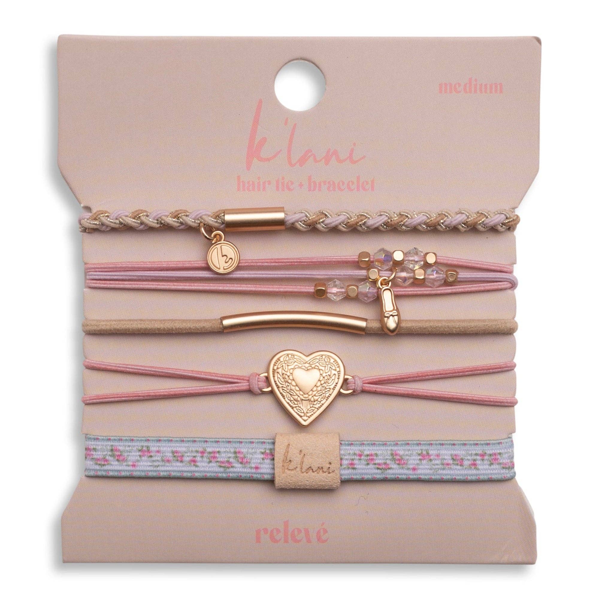 "Relevé" Pink Floral with Ballet Slipper Hair Tie Bracelets