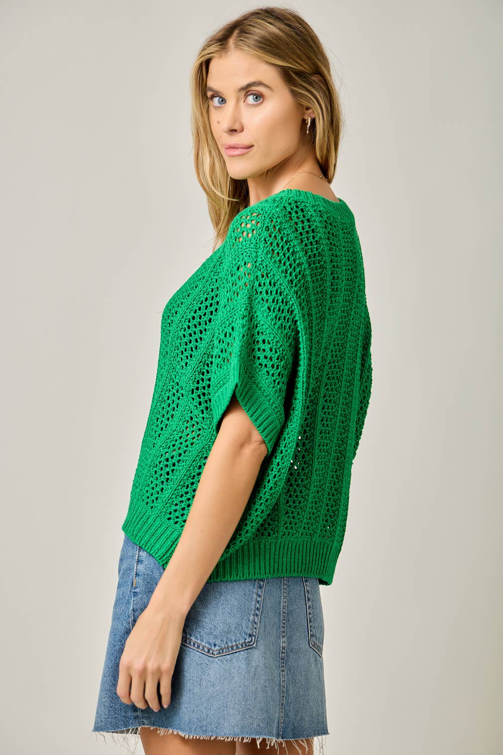 Crochet Short Sleeve Dolman Sweater