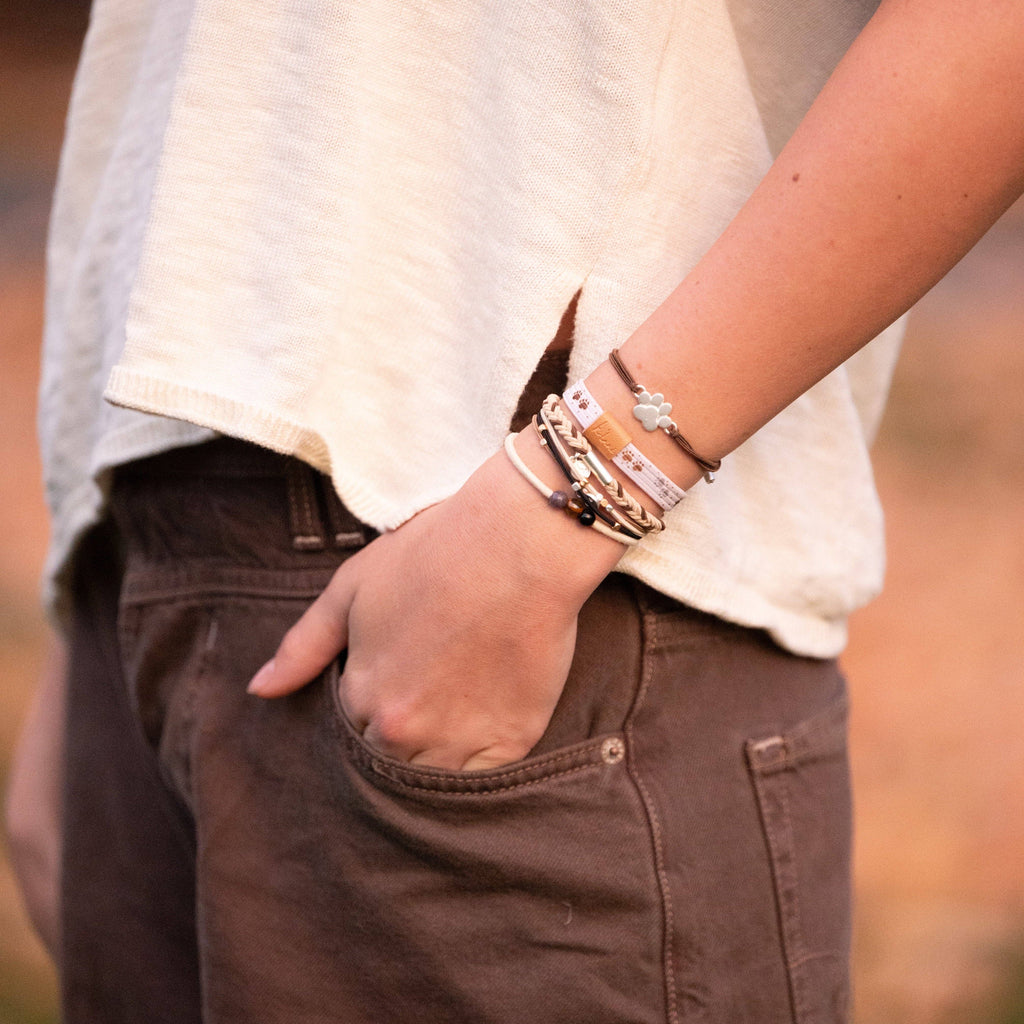 "Paws" Natural Hues with Silver & Paw Accents Hair Tie Bracelet