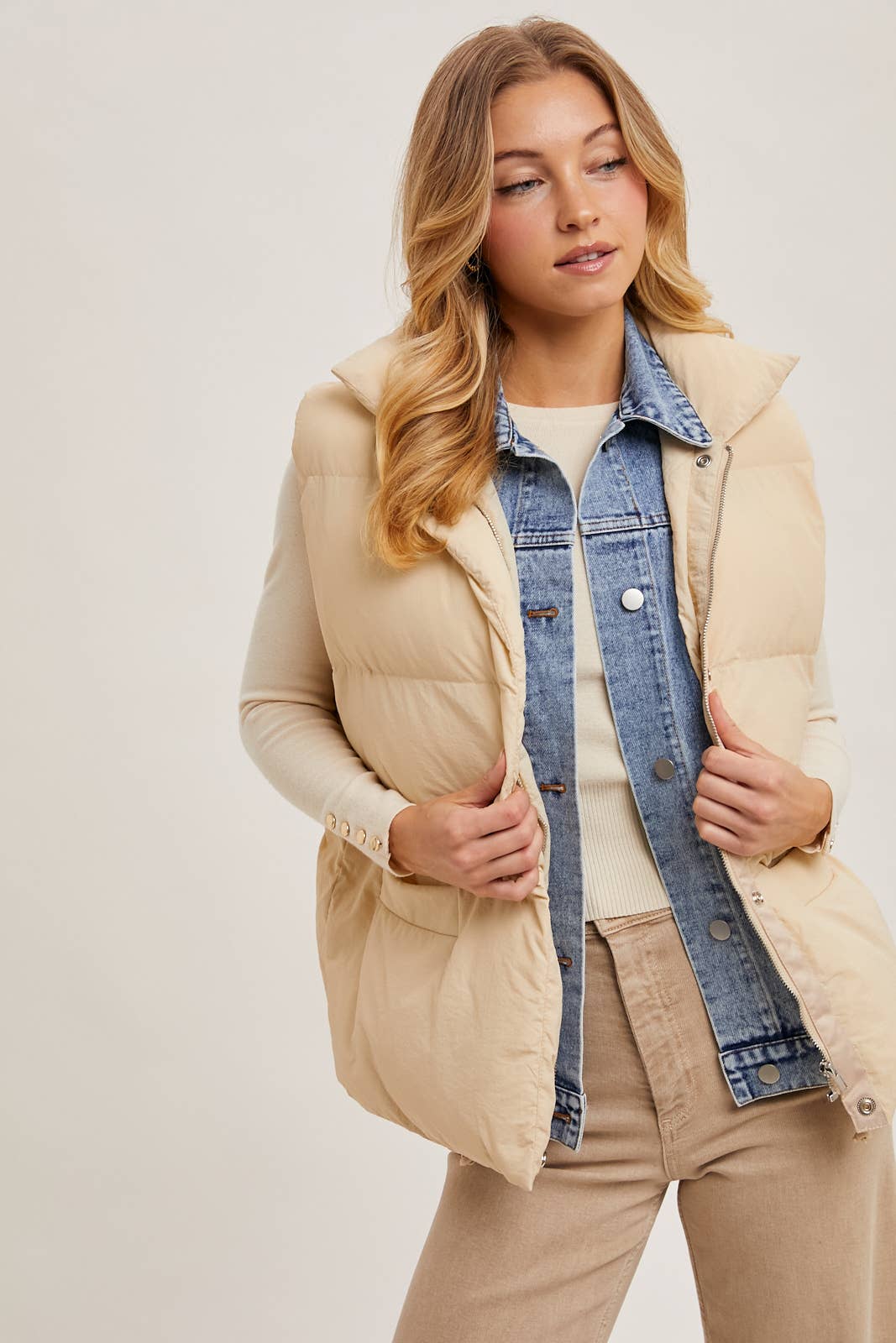 DENIM LAYERED PUFFER VEST