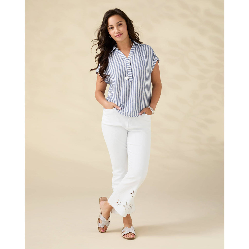 Reagan Cap Sleeve Striped Collared Top