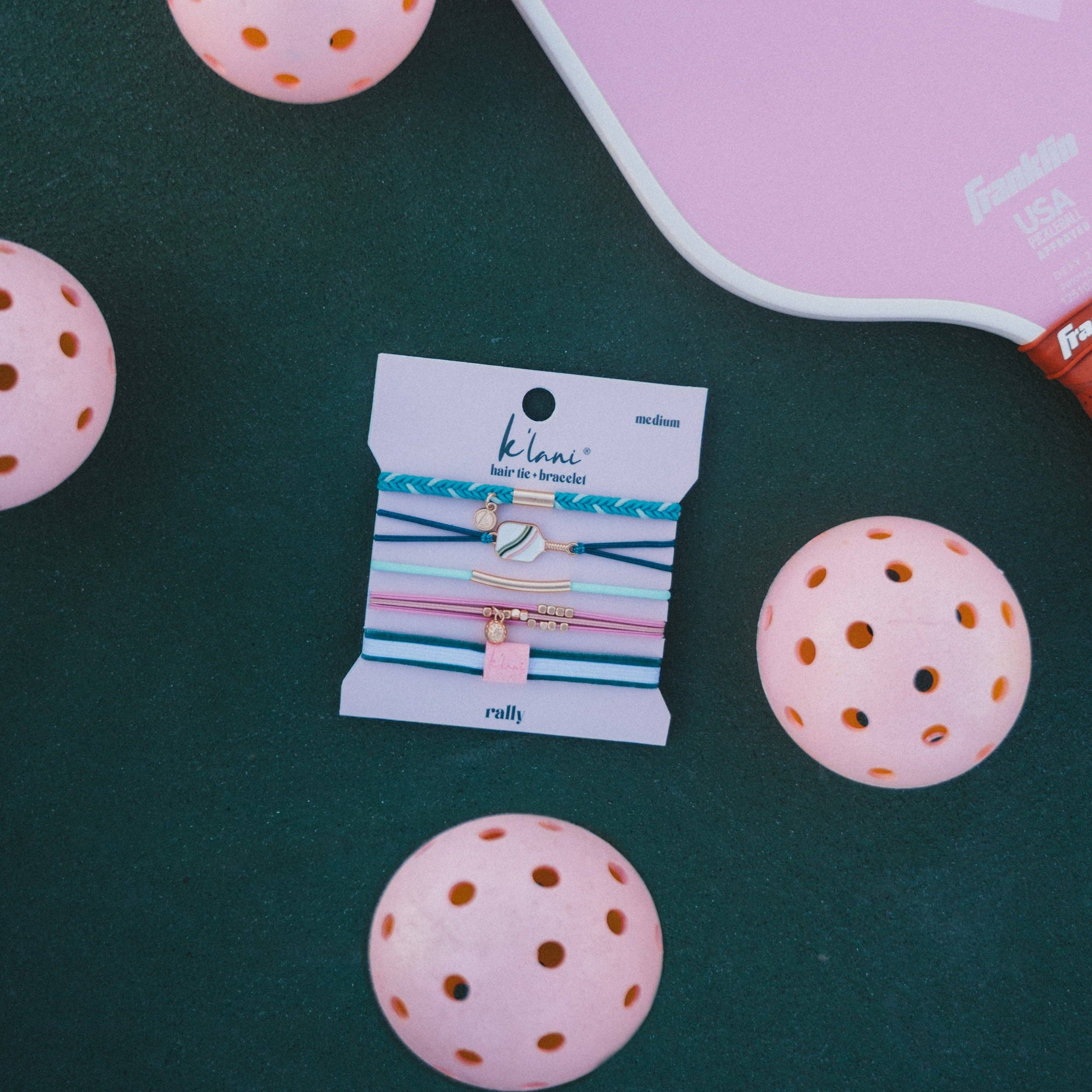 "Rally" Pickleball with Pink & Green Hair Tie Bracelets