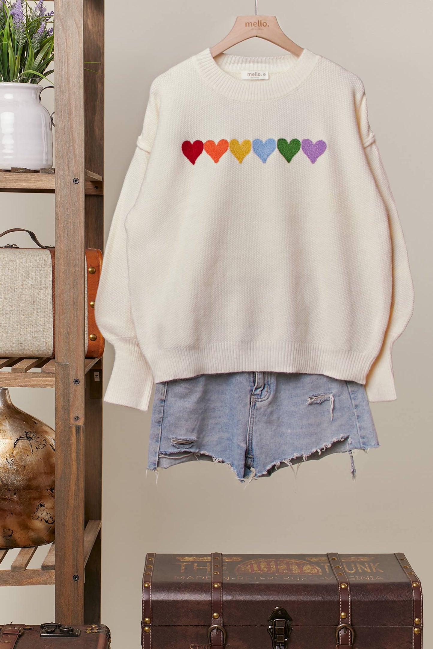 Rainbow Heart Shaped Patch Sweater