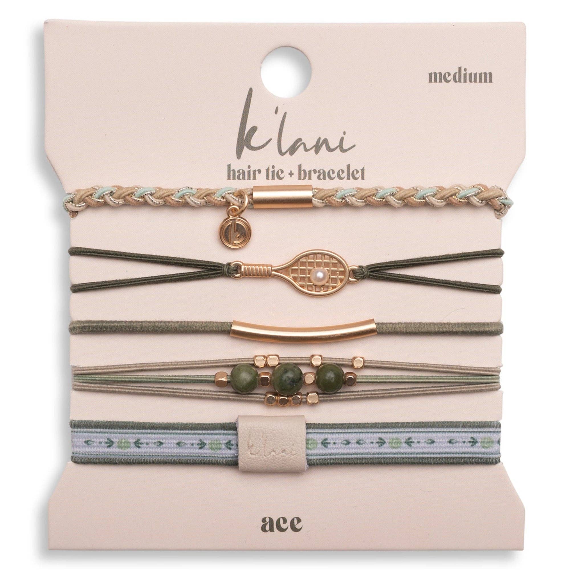 "Ace" Green & Gold Tennis Racket Charm Hair Tie Bracelets