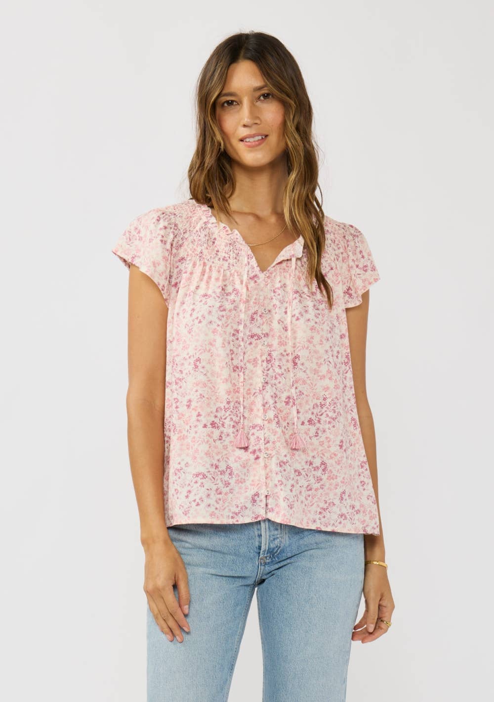 Floral Smocked Flutter Top