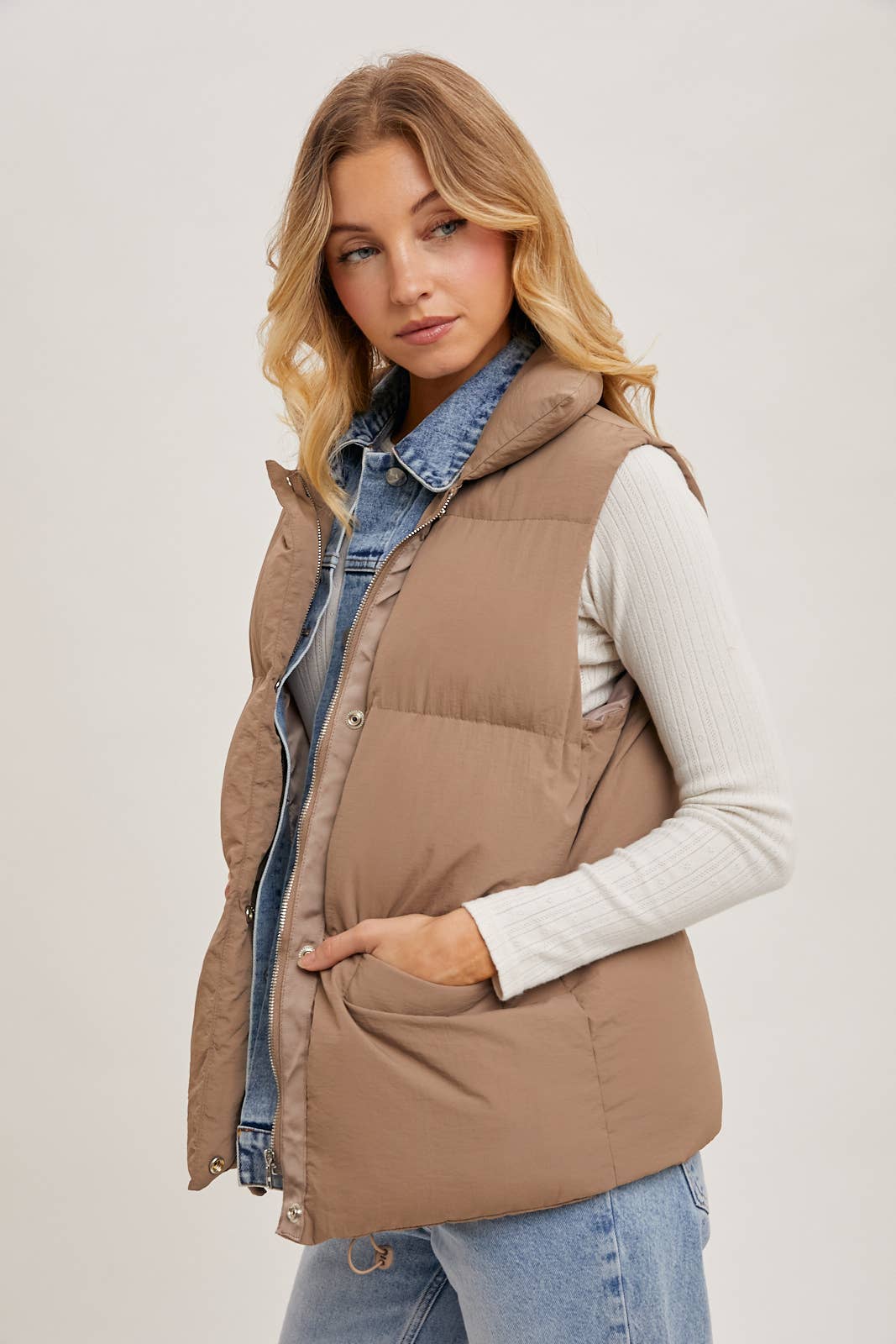 DENIM LAYERED PUFFER VEST