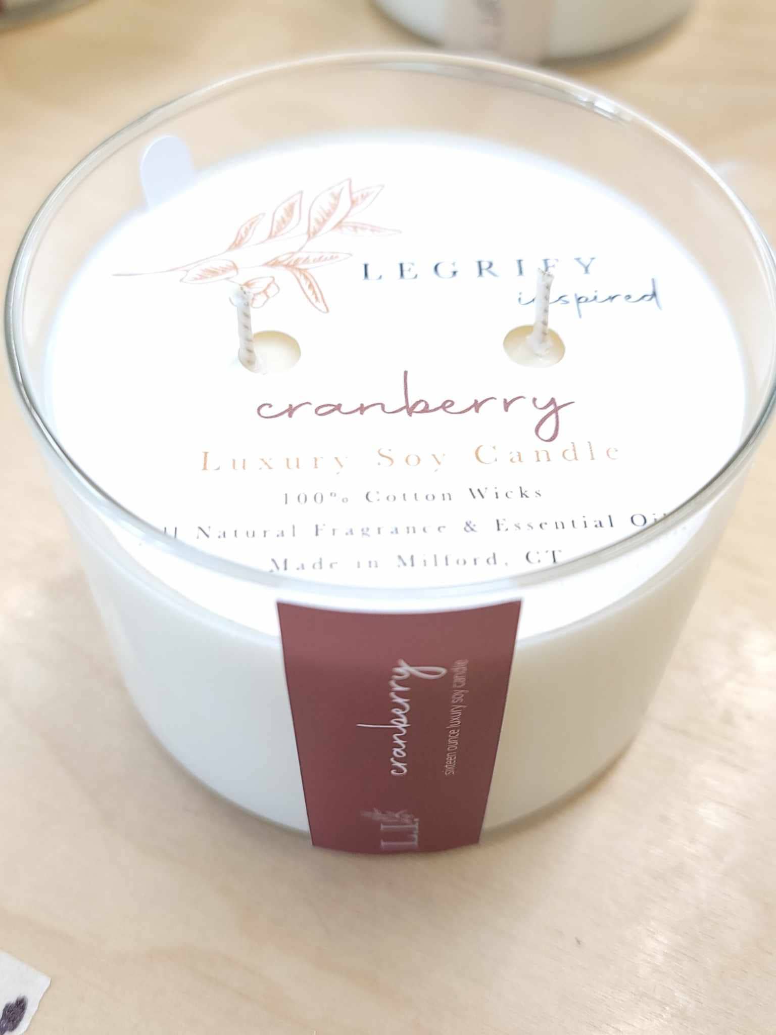 Cranberry Classic Glass 2 Wick Soy Candle
