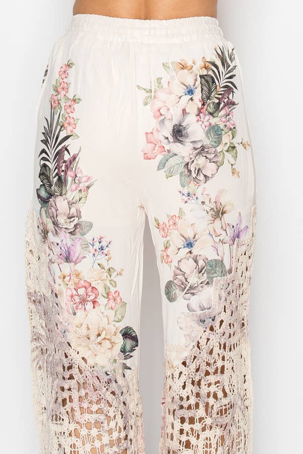 Crochet-Detail Lined Drawstring Pants