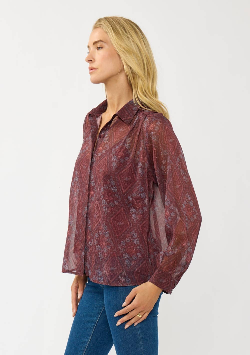 Diamond Floral Sheer Blouse