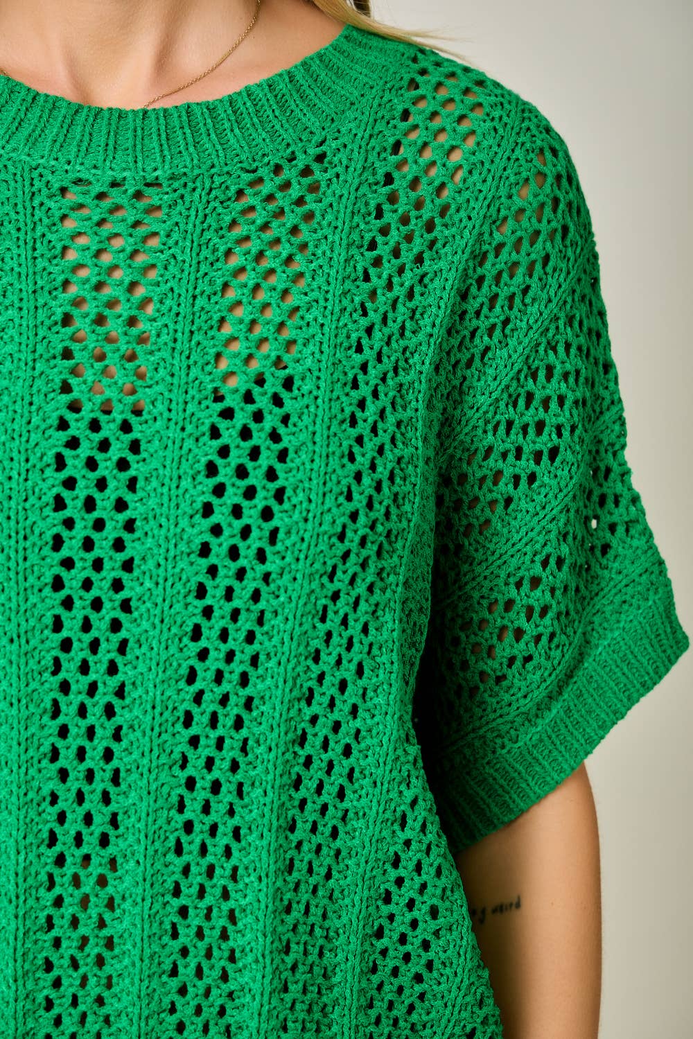 Crochet Short Sleeve Dolman Sweater