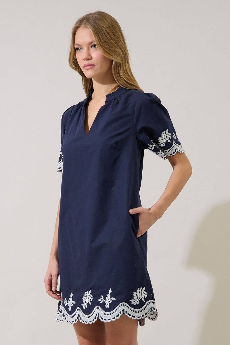 Melania Embroidered Shift Mini Dress
