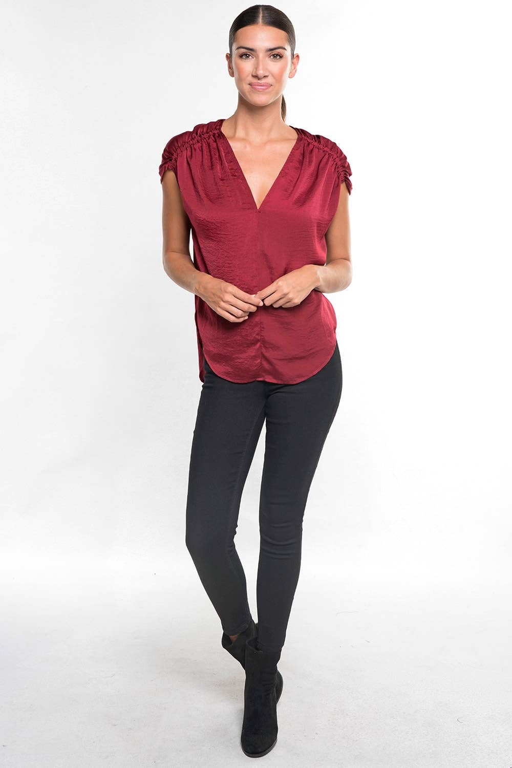 Holiday Satin Short Sleeve Top
