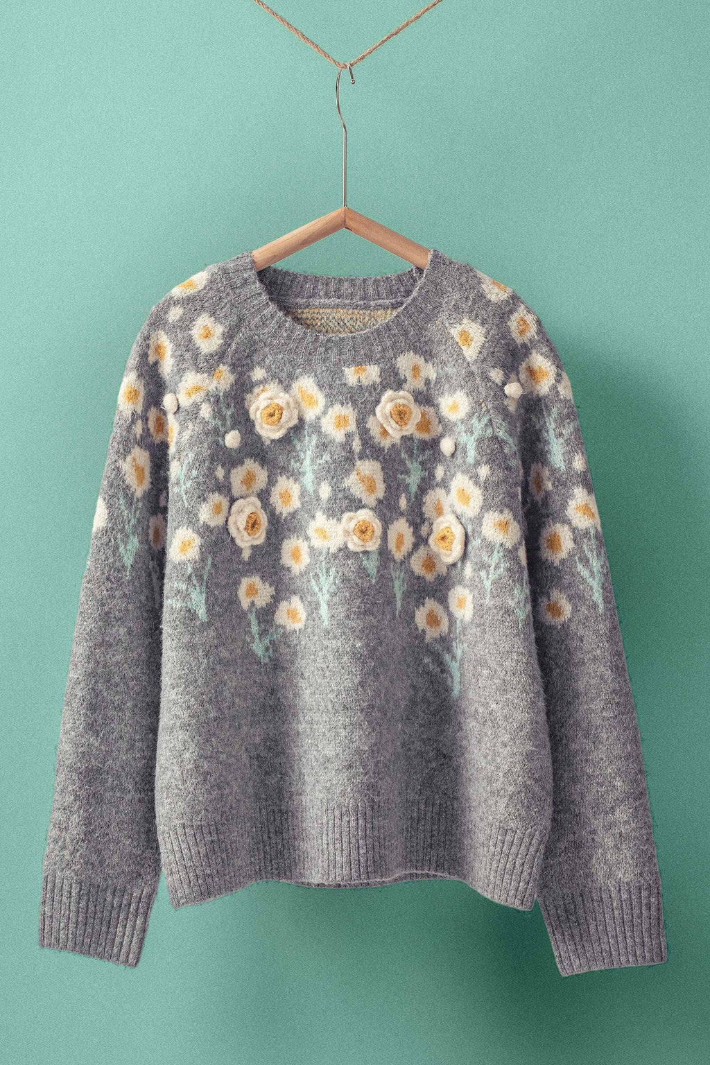 Daisy Embossed 3D Floral Knit Sweater
