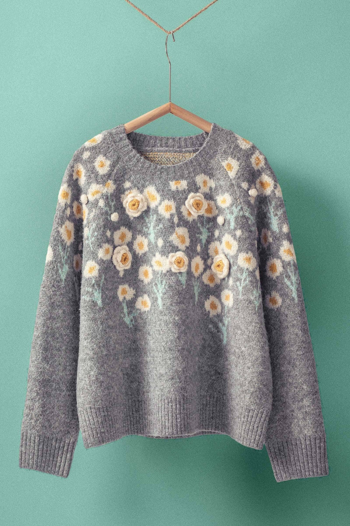 Daisy Embossed 3D Floral Knit Sweater