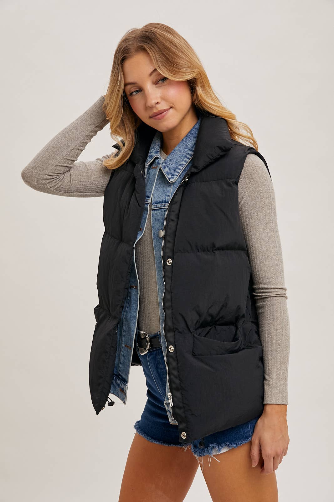 DENIM LAYERED PUFFER VEST