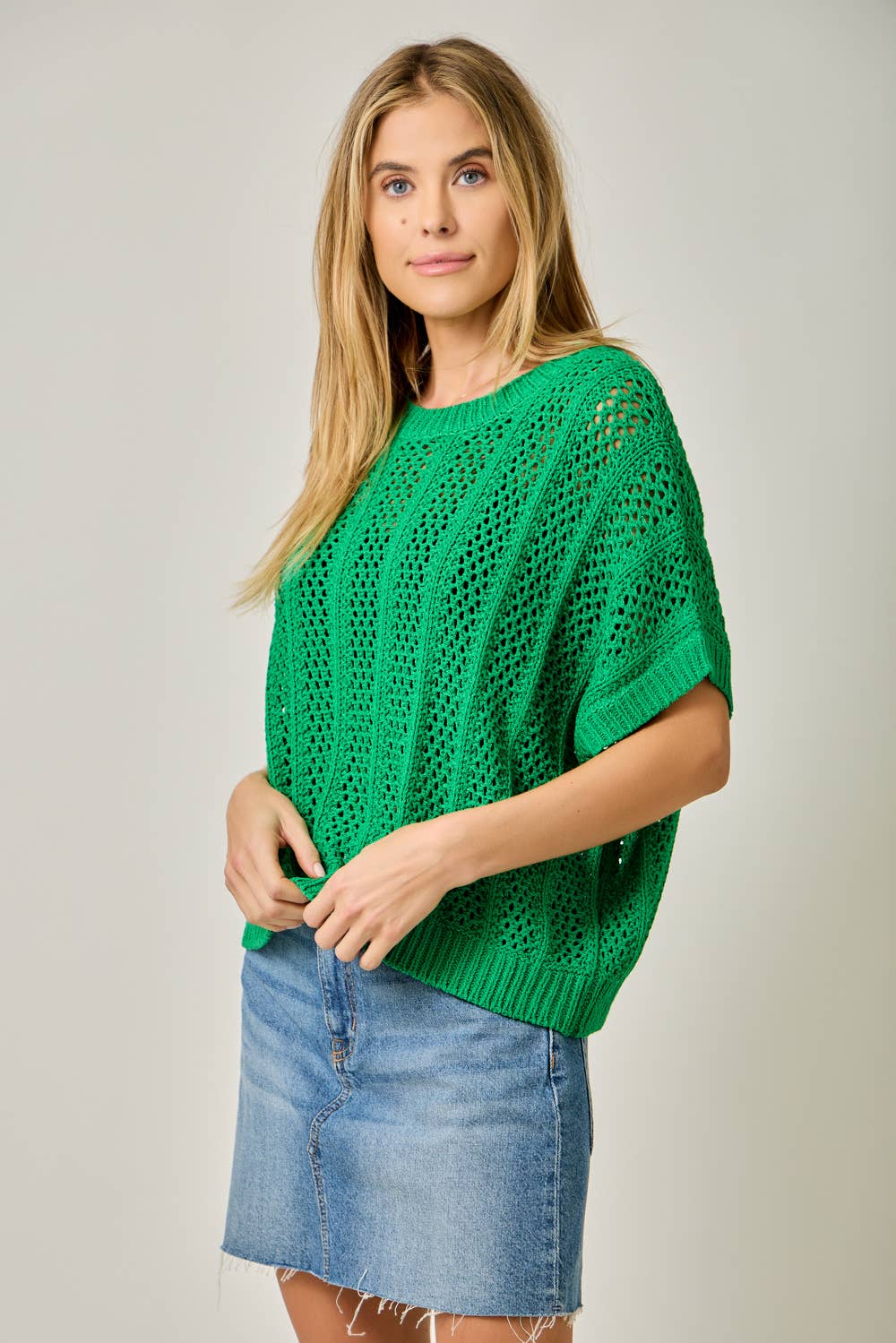 Crochet Short Sleeve Dolman Sweater