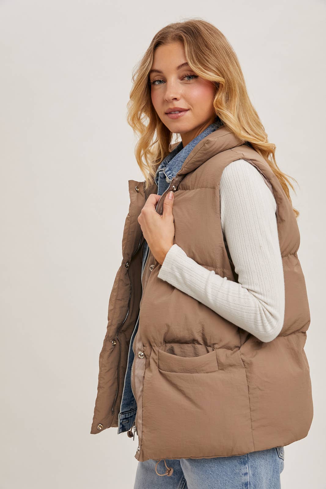 DENIM LAYERED PUFFER VEST