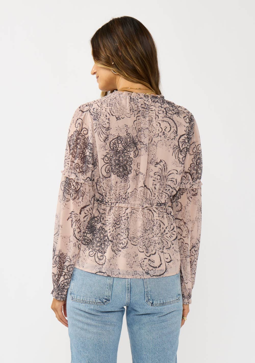Gathered Ruffle V-Neck Blouse