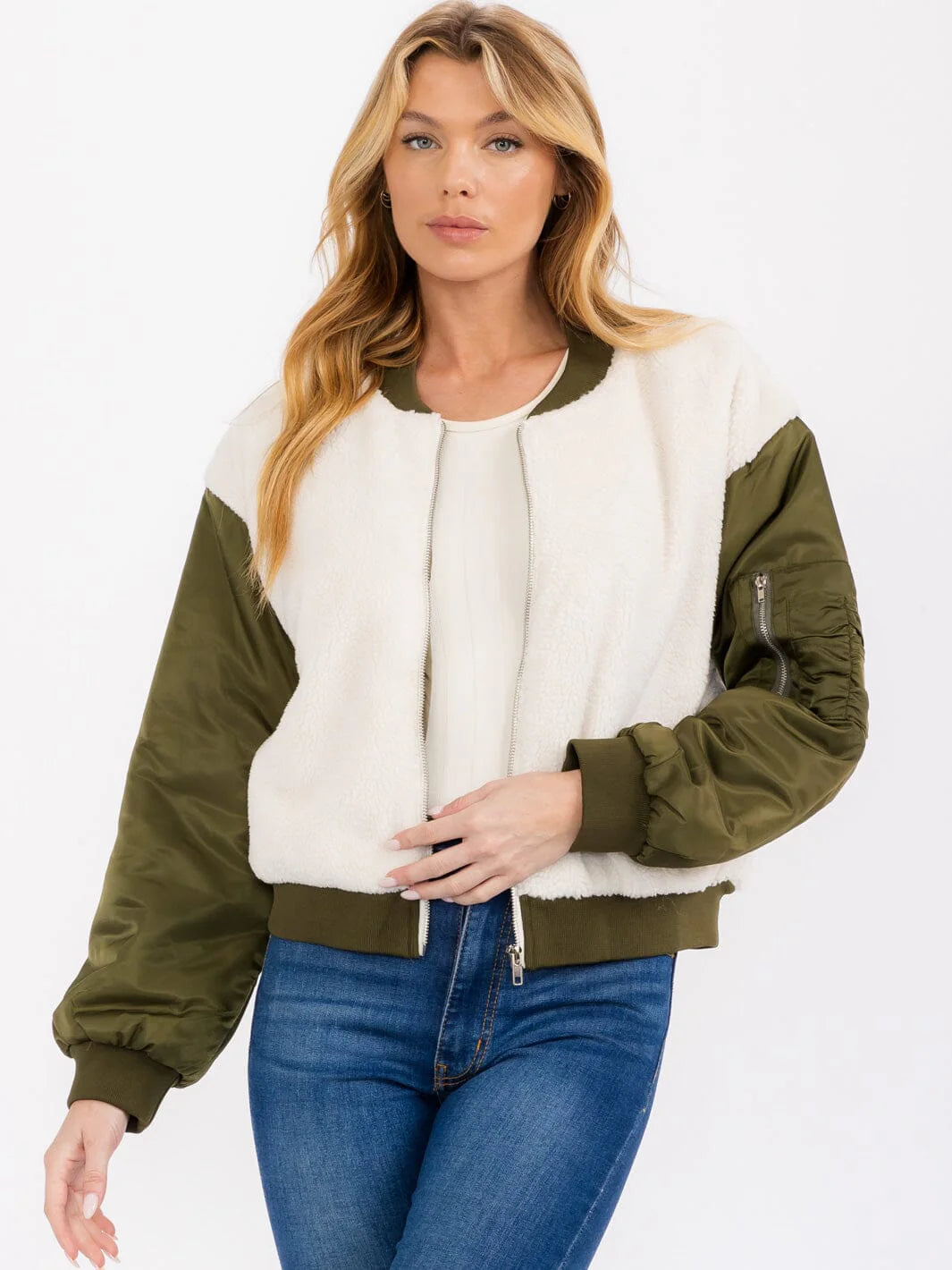 Sherpa Contrast Bomber Jacket