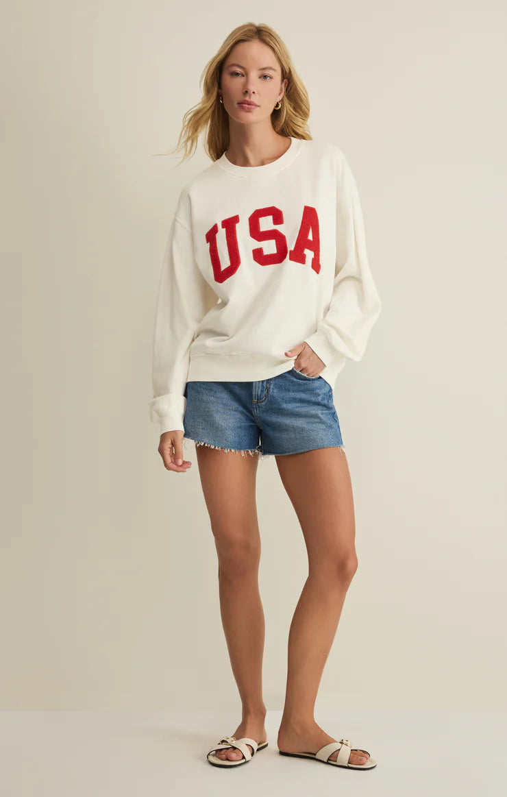 Z Supply USA Boyfriend Sweatshirt Sea Salt
