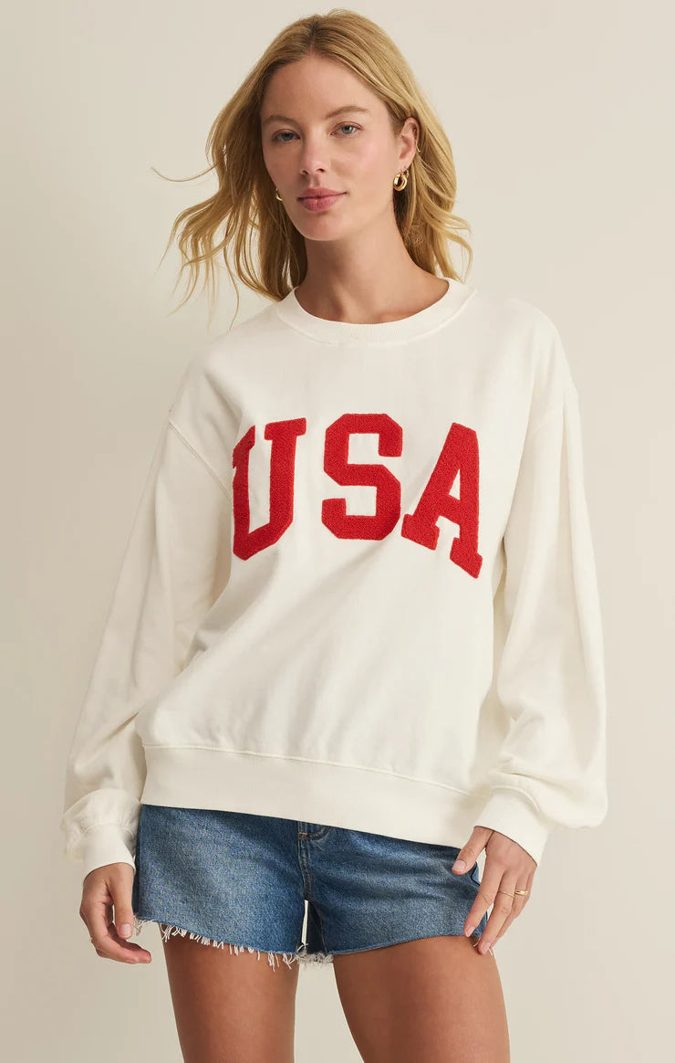 Z Supply USA Boyfriend Sweatshirt Sea Salt