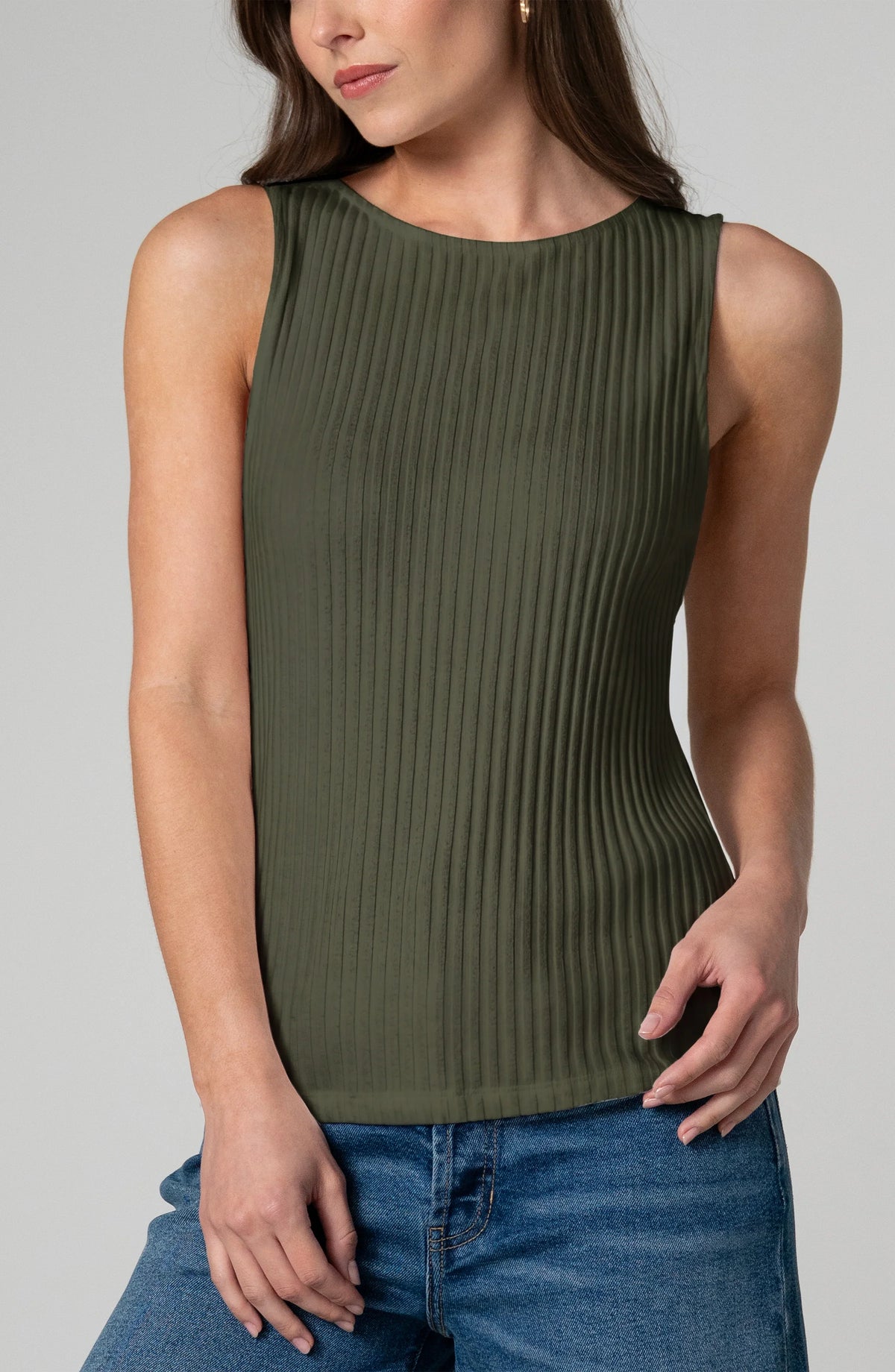 Sleeveless Boat Neck Rib Knit Top by Liverpool