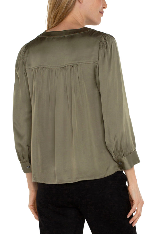 Long Sleeve Pleated Neck Blouse by Liverpool LM8B72VS1