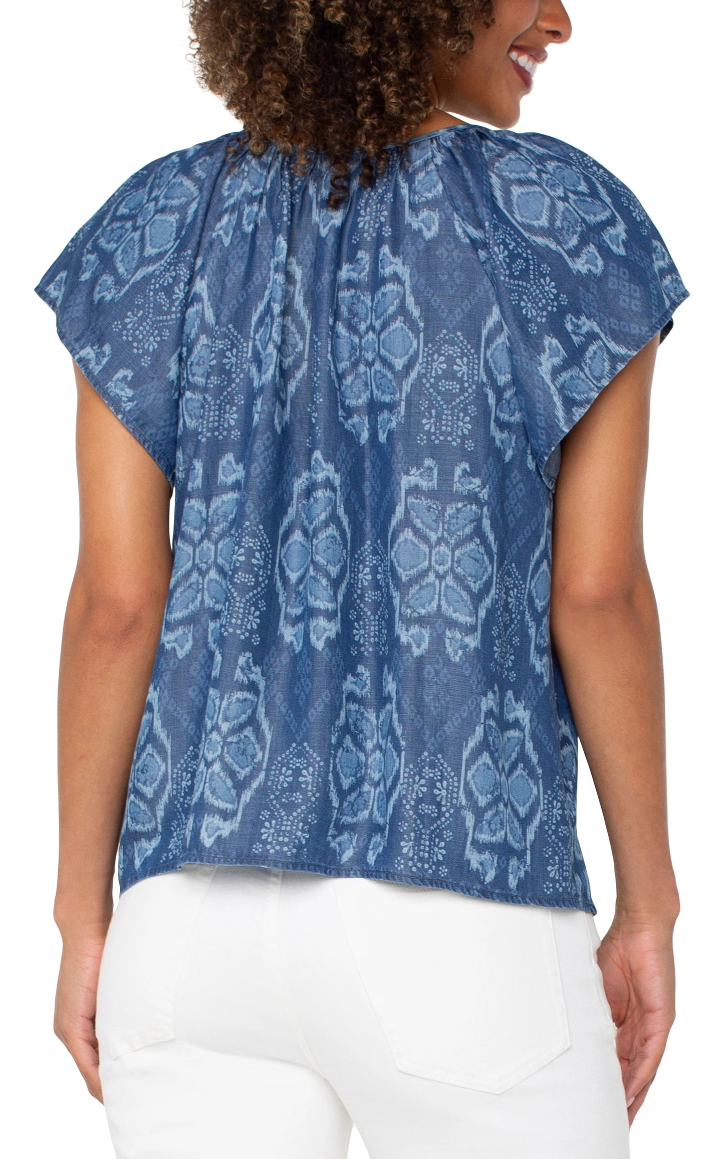 Flutter Sleeve Woven Top W/ Front Tie by Liverpool