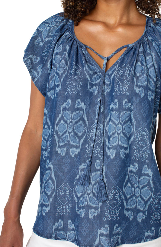 Flutter Sleeve Woven Top W/ Front Tie by Liverpool