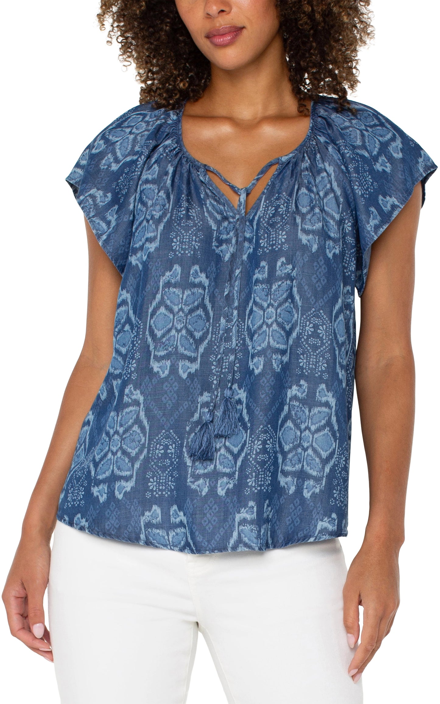 Flutter Sleeve Woven Top W/ Front Tie by Liverpool