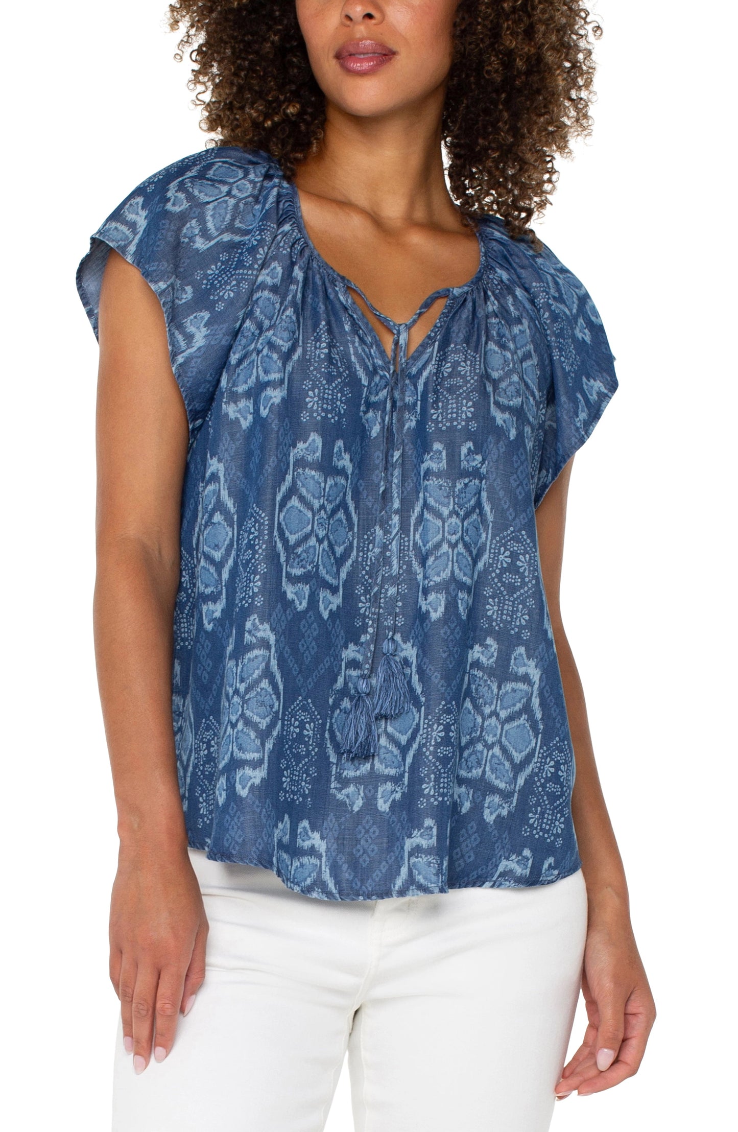 Flutter Sleeve Woven Top W/ Front Tie by Liverpool