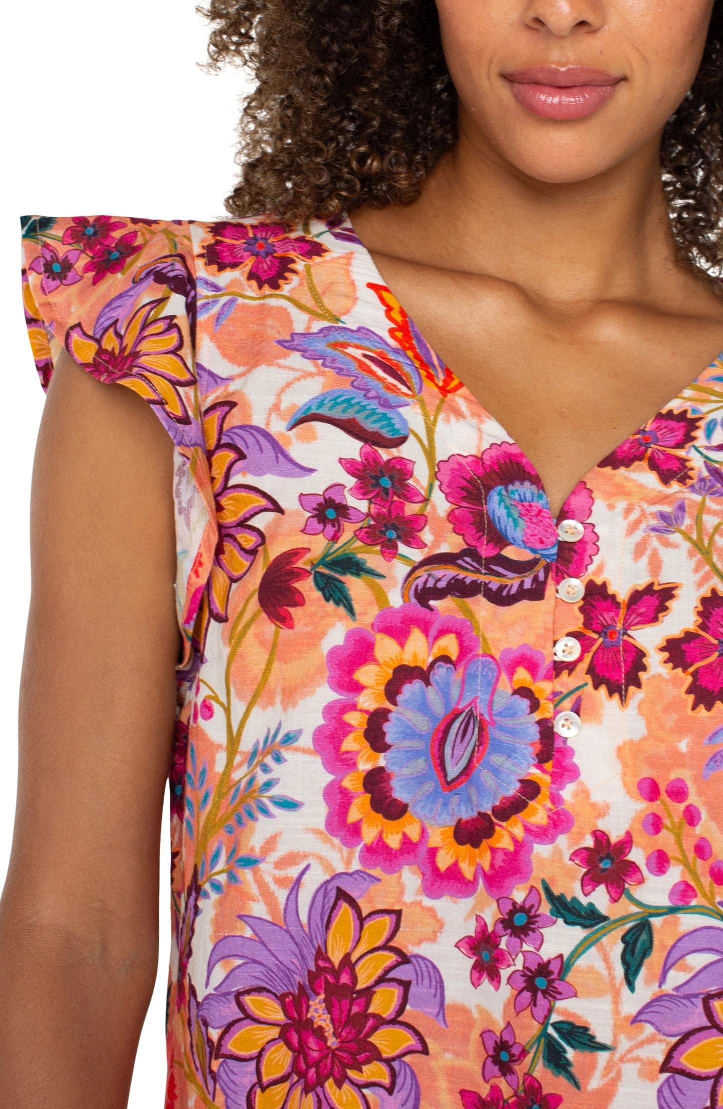 Flutter Sleeve Button Front Woven Top by Liverpool