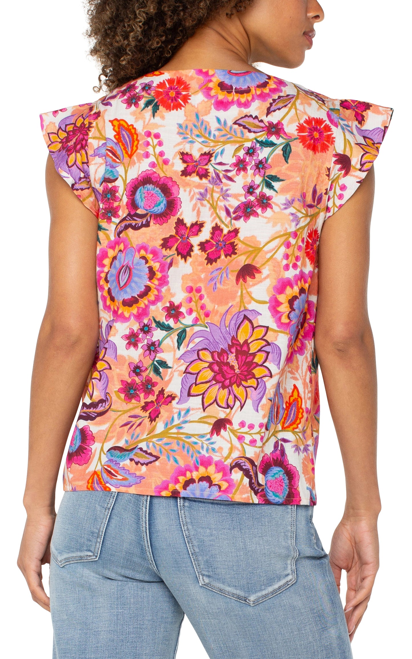 Flutter Sleeve Button Front Woven Top by Liverpool