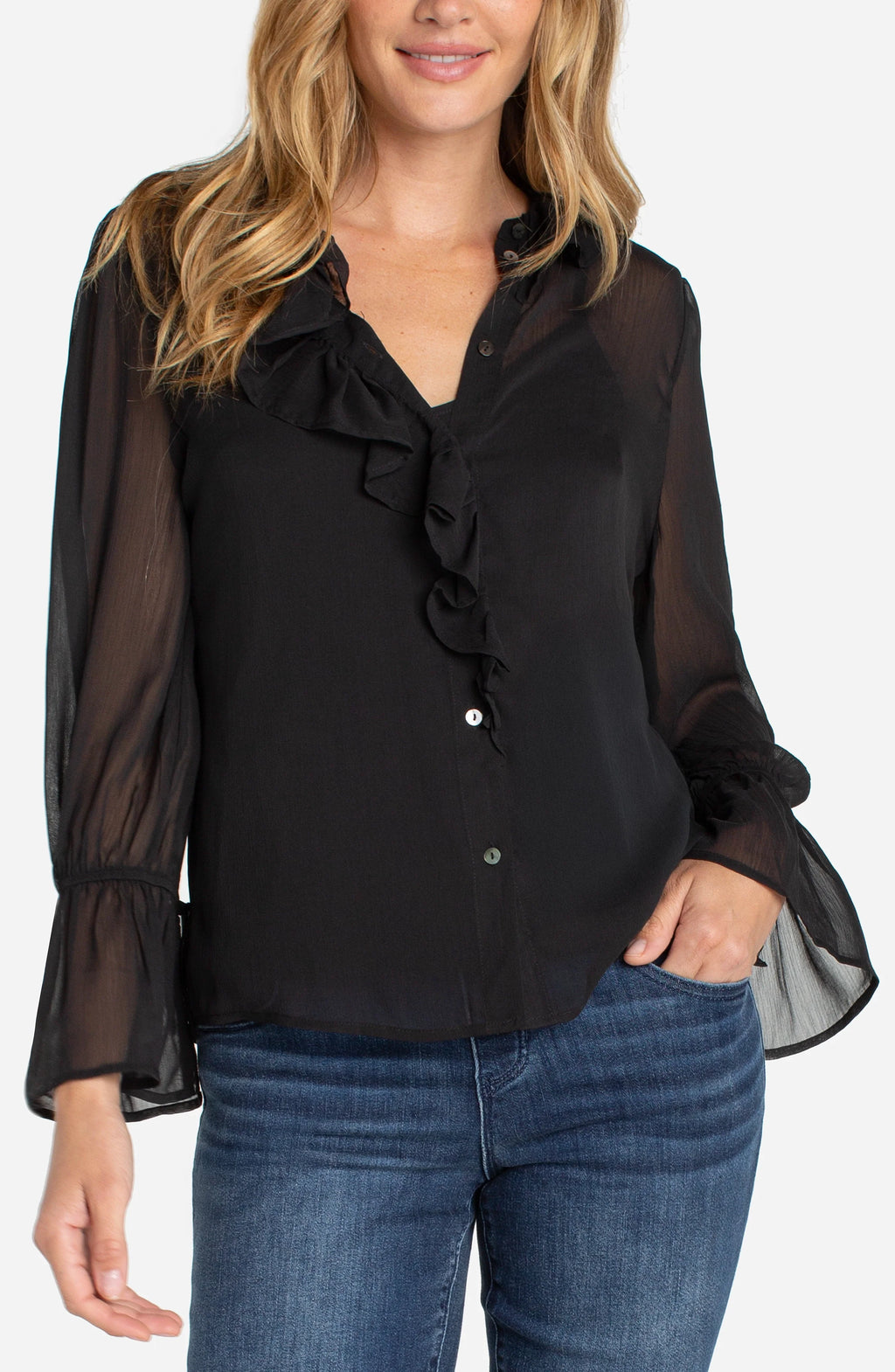 Long Sleeve Ruffle Front Shirt by Liverpool