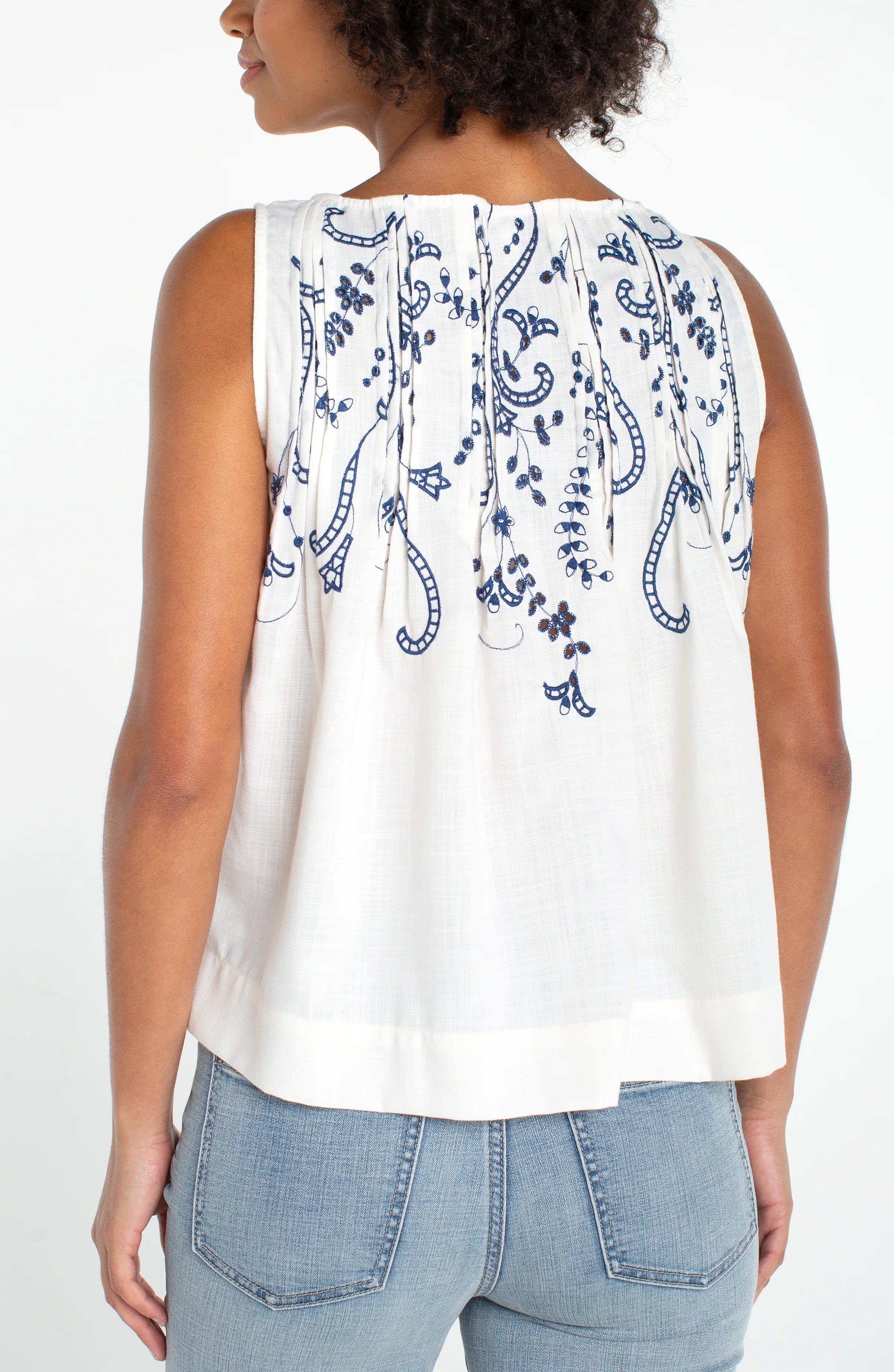 Sleeveless Boat Neck Woven Top