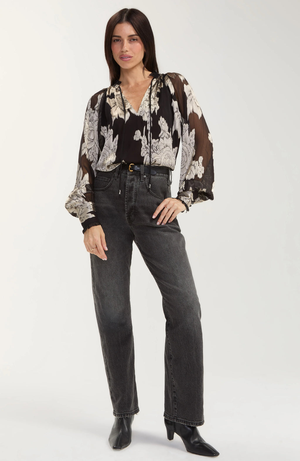 Long Sleeve Woven Top W/ Ties by Liverpool