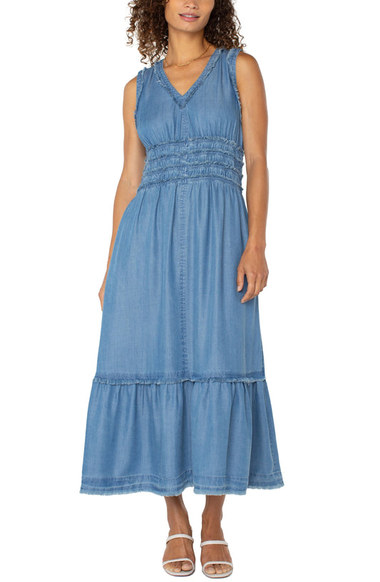 Smocked V-neck Maxi Dress by Liverpool