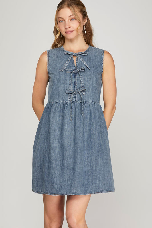 Bow Front Denim Dress