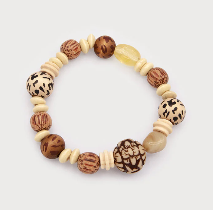 Wood Bead and Rafia Bracelet