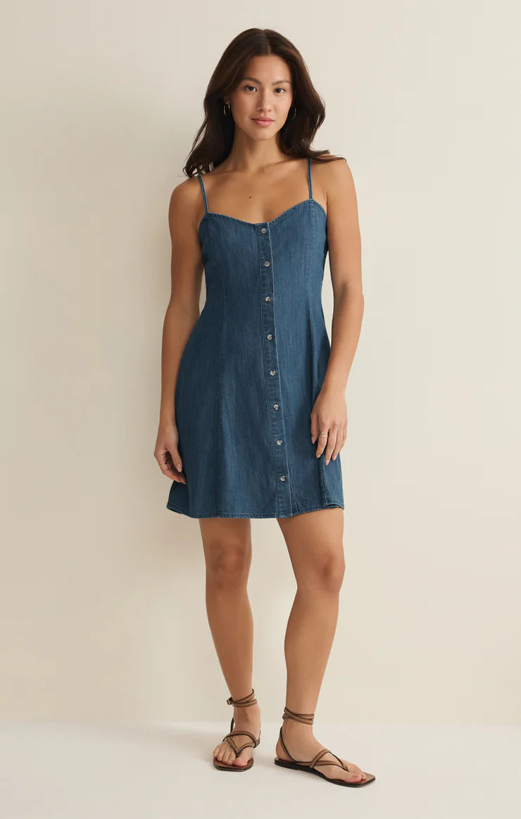 Z Supply Angel Eyes Denim Mini Dress Medium Indigo / S