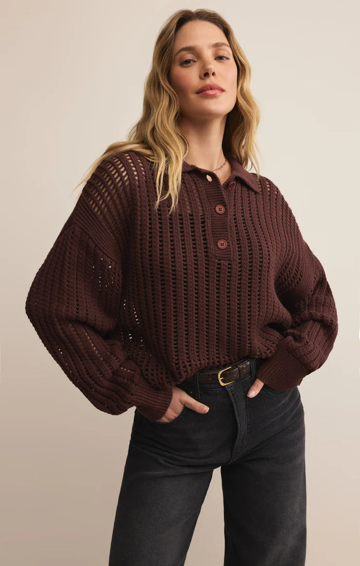 Looking Glass Crochet Polo Sweater by Z Supply