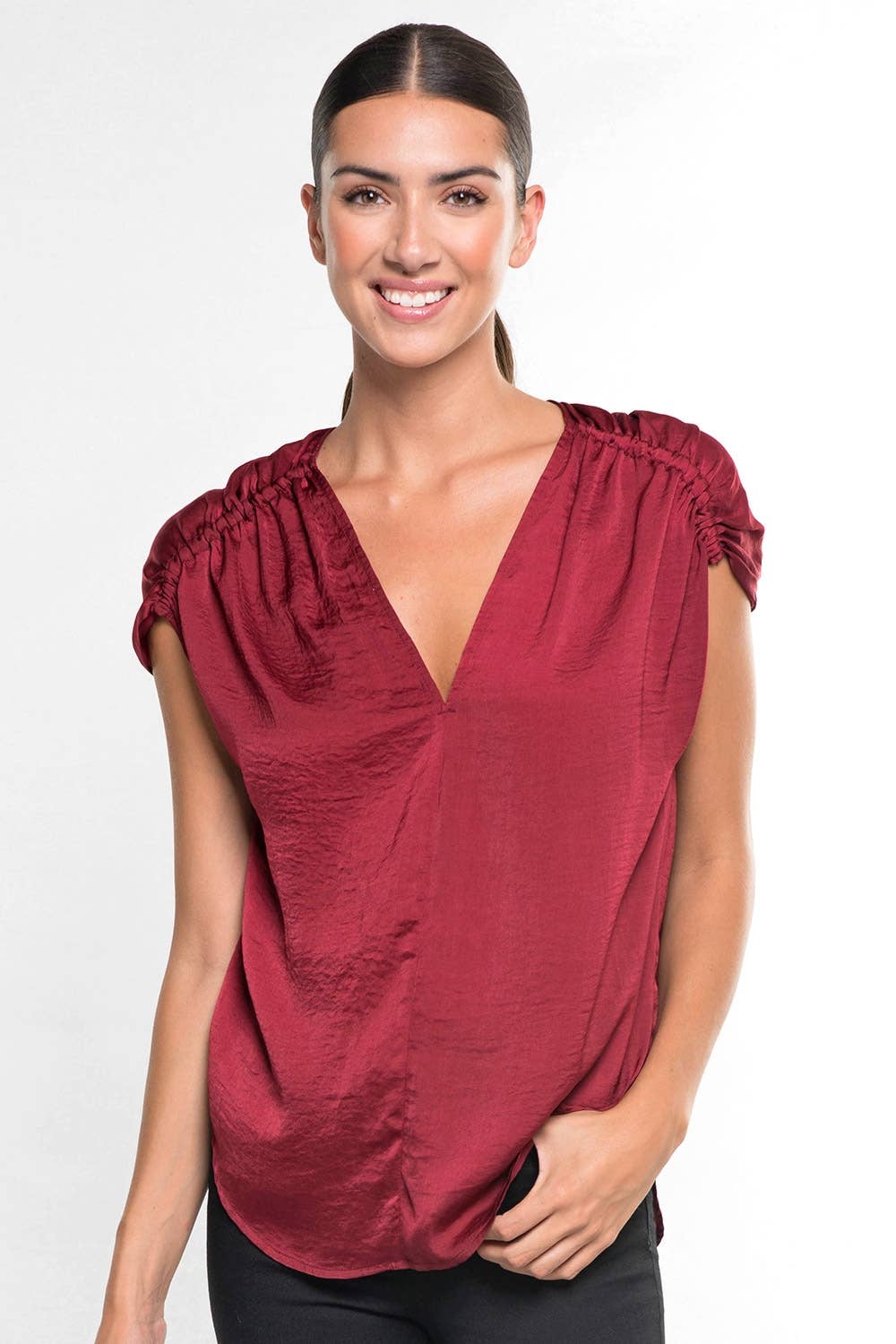 Holiday Satin Short Sleeve Top