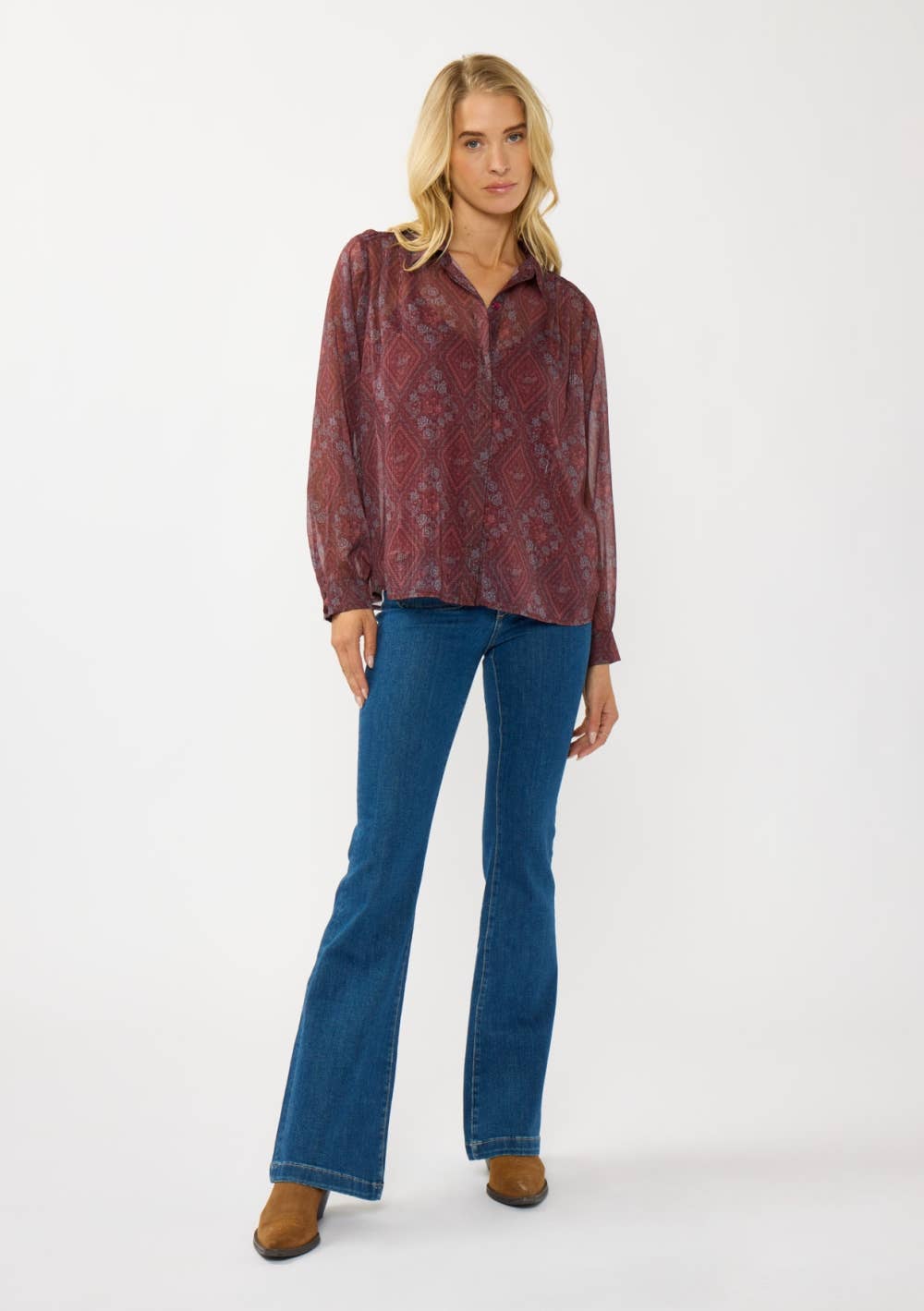 Diamond Floral Sheer Blouse