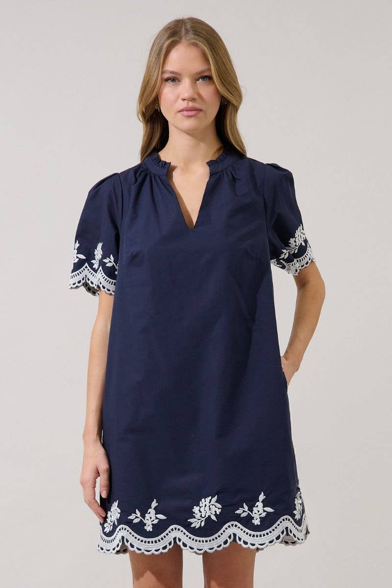 Melania Embroidered Shift Mini Dress